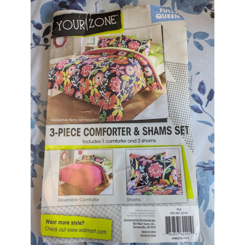 Your Zone‎ 3-Piece Comforter & Shams Set Fiji Floral Full Queen 86x90 in